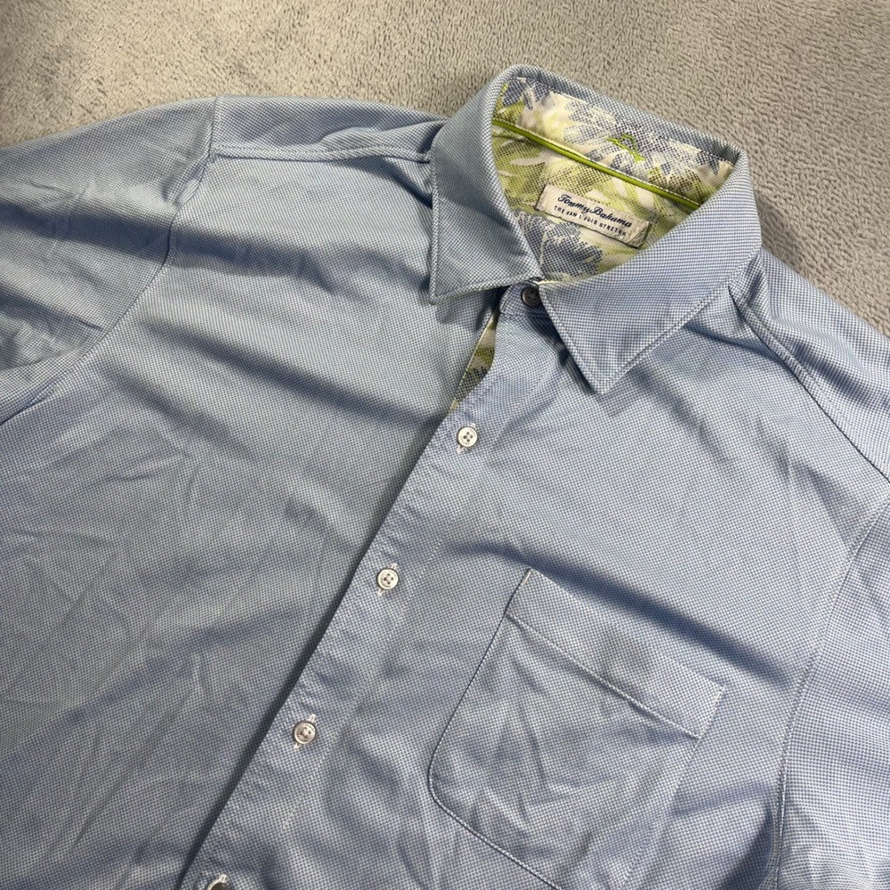 Tommy Bahama San Lucio Stretch Mens Blue Short Sleeve Button Down Shirt Large